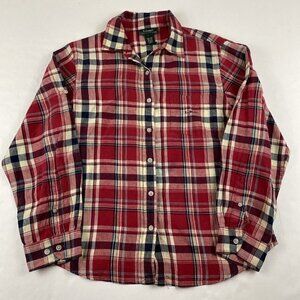 Lauren Ralph Lauren Linen Plaid Shirt Women’s L Long Sleeve Button Up Red Blue